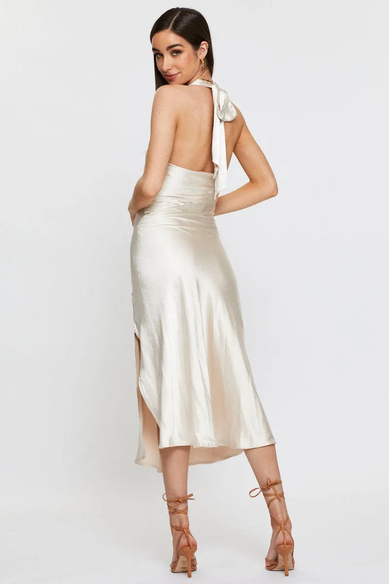 White Slip Dress Midi Satin