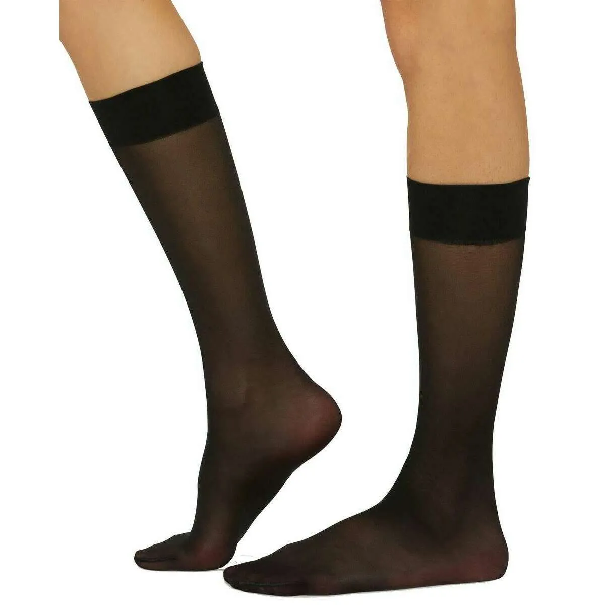 Wolford Satin Touch Sheer Shimmer 20 Denier Knee High Tights - Black