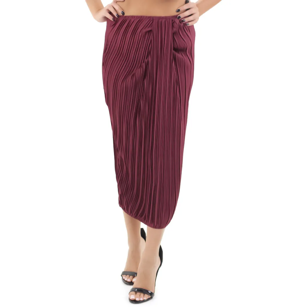 Women's Pleated Long Skirt,Burgundy