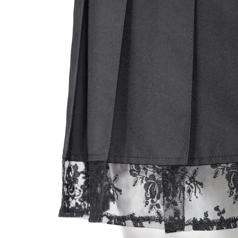 Women's Punk Studded Lace Splice Pleated Skirt