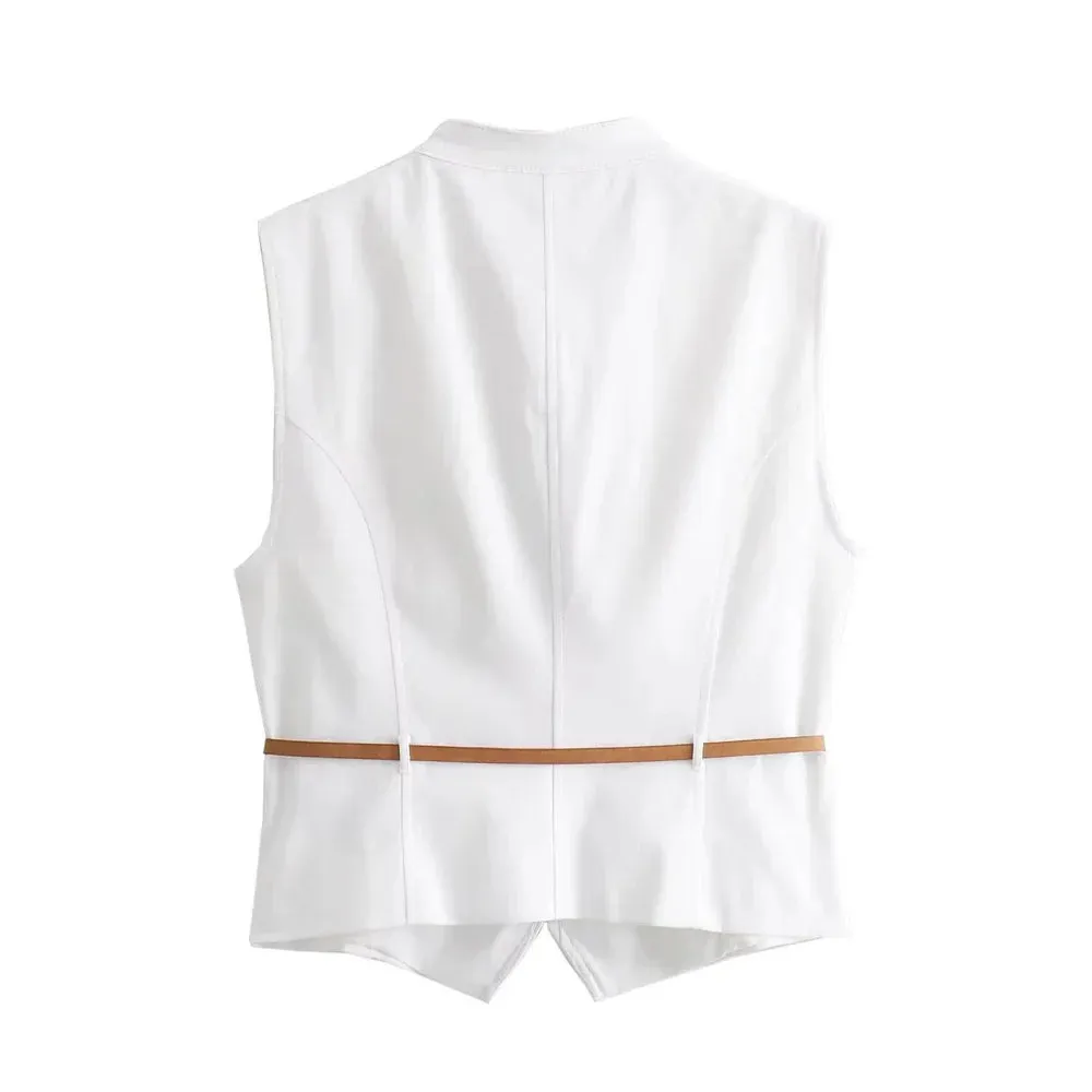 Women's Sleeveless Zip-Up Top & Pleated Mini Skirt with Belt