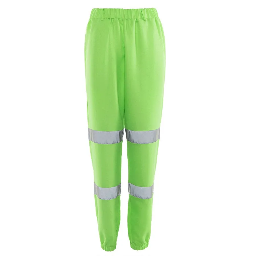 Women's Spring Elastic Waist Loose Cargo Pants With Reflective Stripes