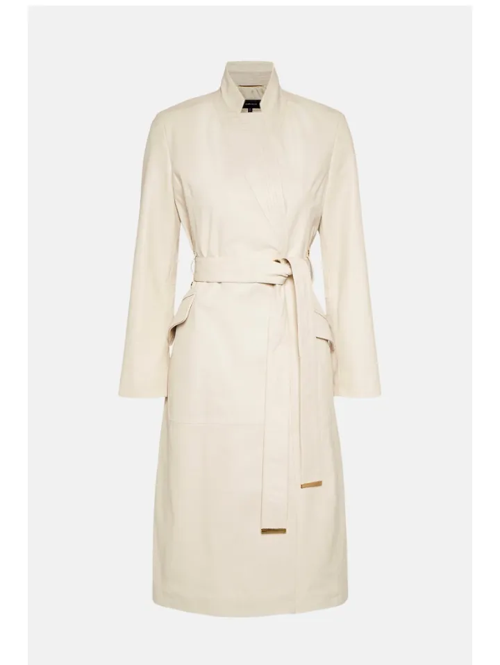 Women’s White Sheepskin Leather Trench Coat With Belt