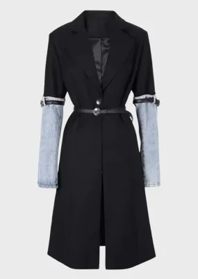 Xaviera Denim Patchwork Trench Coat