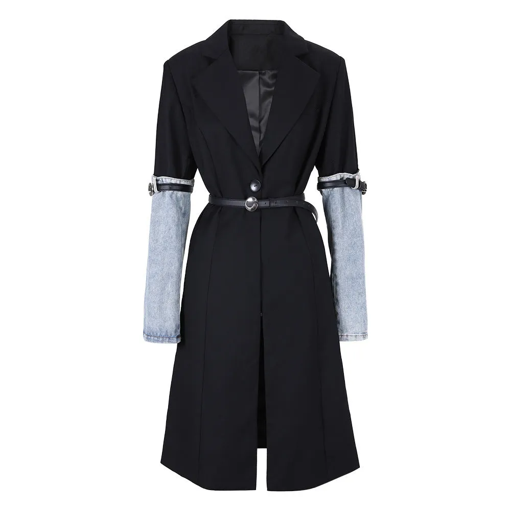 Xaviera Denim Patchwork Trench Coat