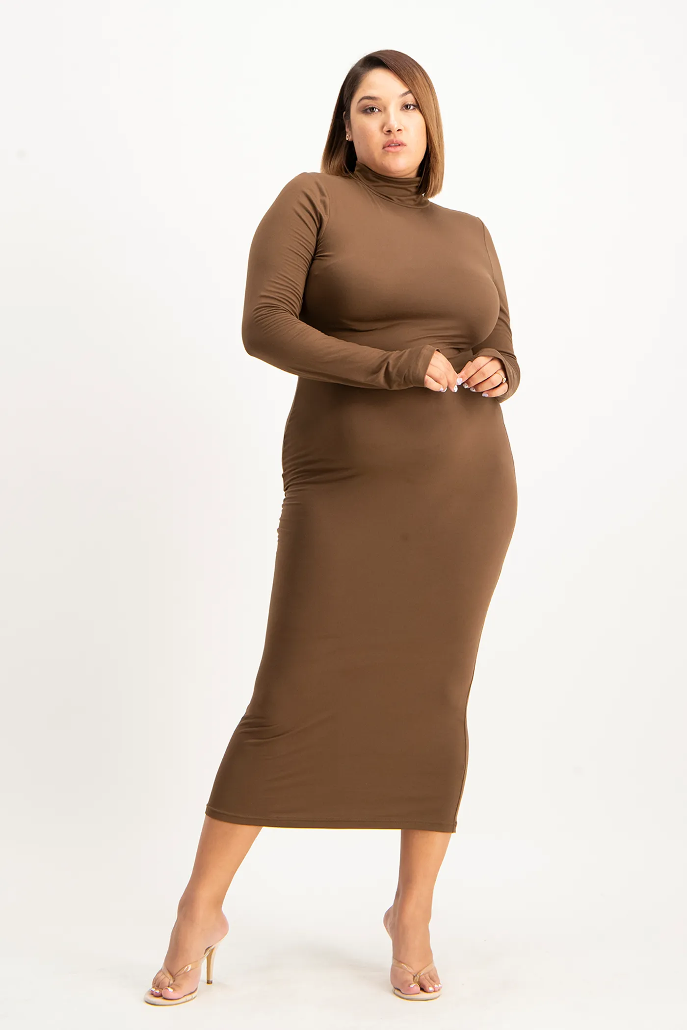 Yolanda Poloneck Bodycon Dress - Pinecone