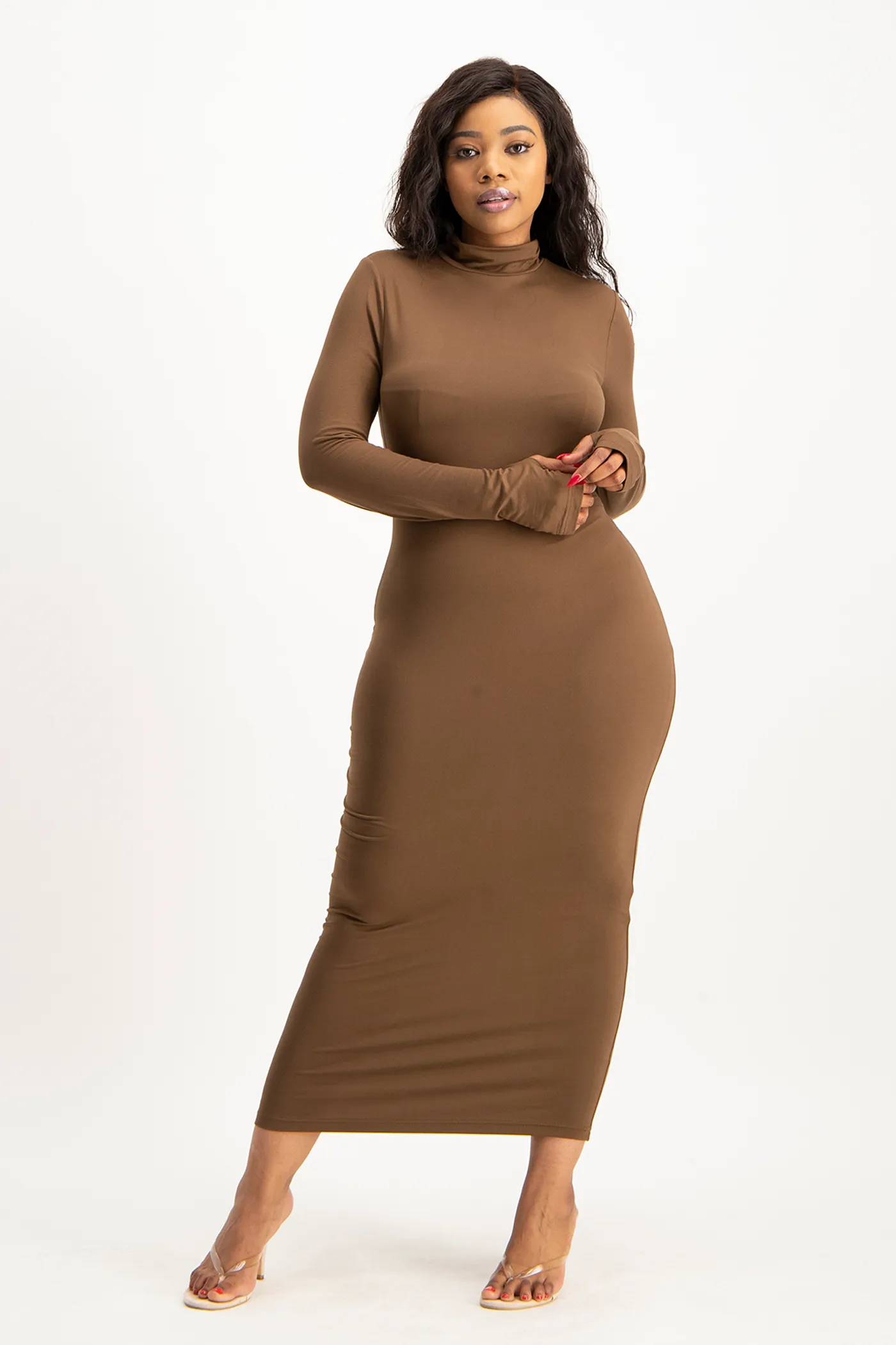 Yolanda Poloneck Bodycon Dress - Pinecone