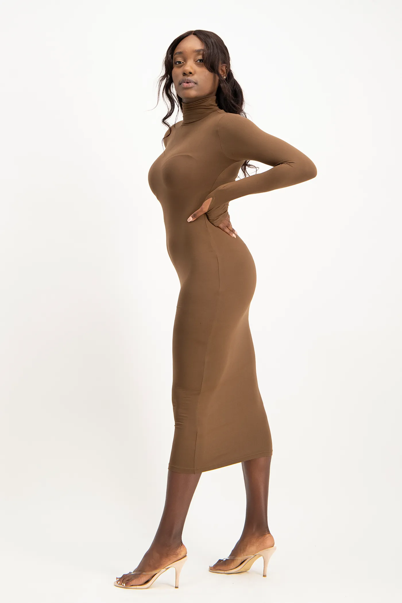 Yolanda Poloneck Bodycon Dress - Pinecone