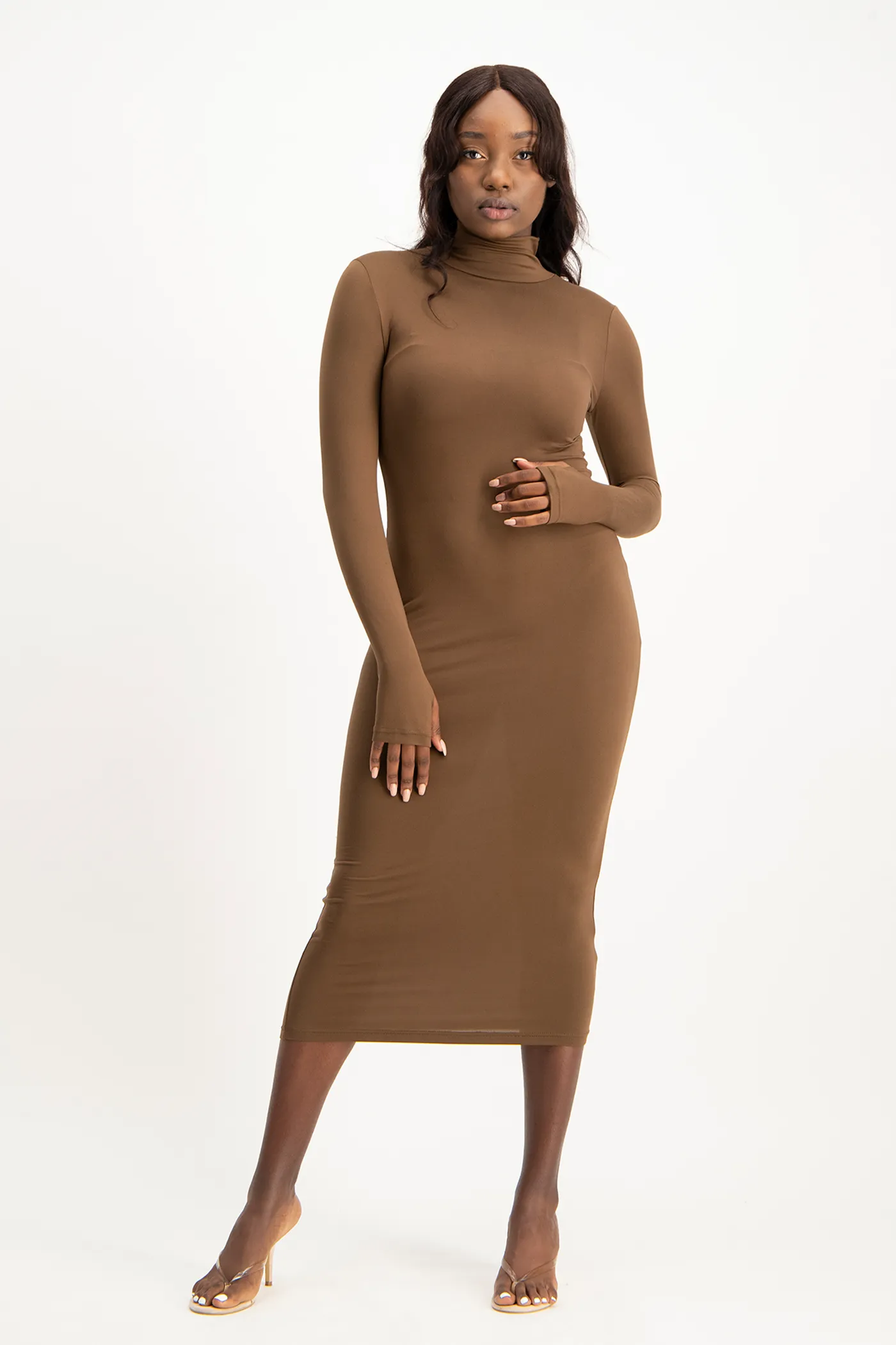 Yolanda Poloneck Bodycon Dress - Pinecone