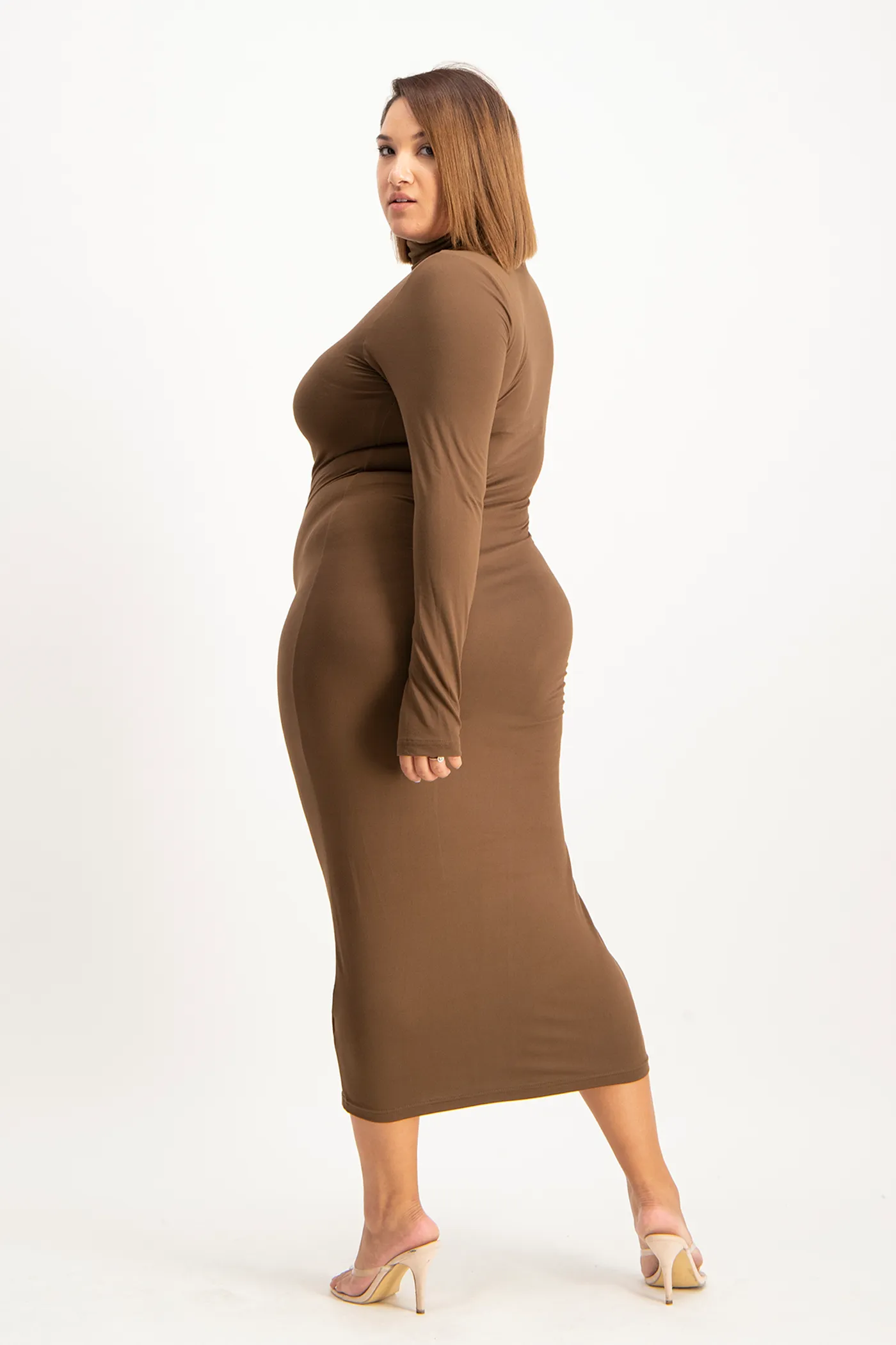 Yolanda Poloneck Bodycon Dress - Pinecone