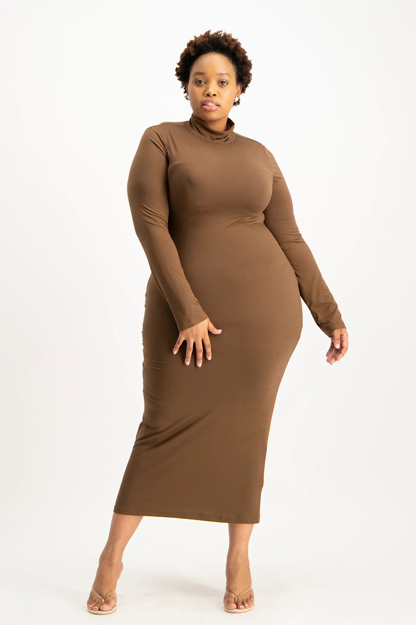 Yolanda Poloneck Bodycon Dress - Pinecone