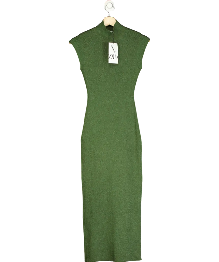 ZARA Green High-neck Knit Dress UK S